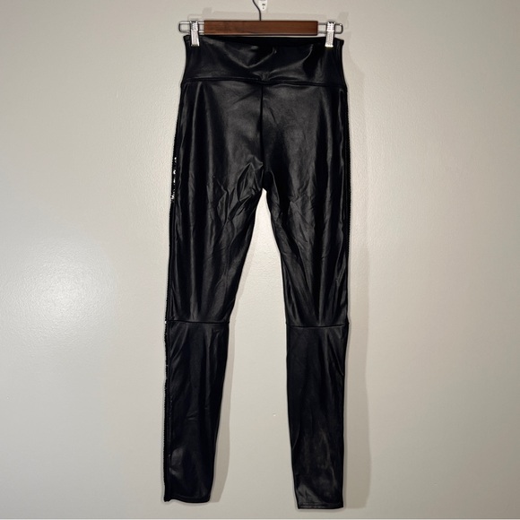 SPANX Black Faux Leather Sequin Stretch Legging Ankle Length Pants Women Size M - Picture 5 of 15